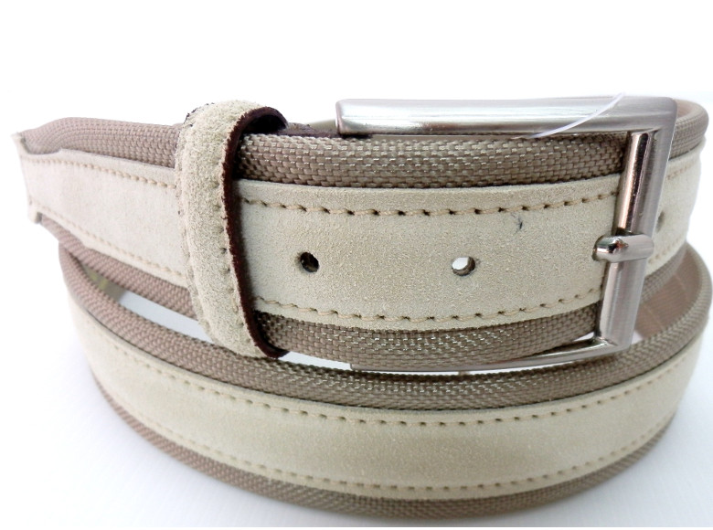Cintura in tela + camoscio bordo Sughero - Beige - mm40